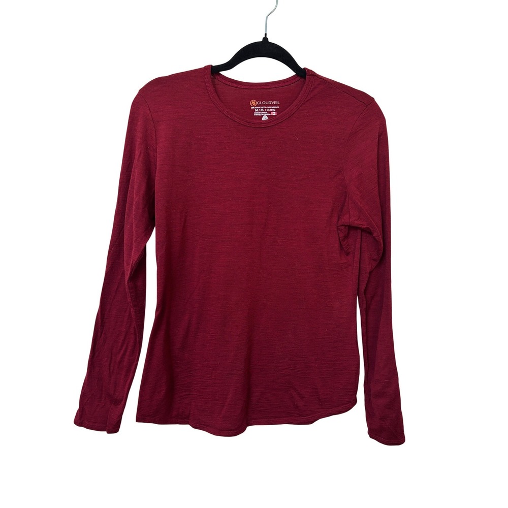 Cloudveil Womens Burgundy 100% Merino Wool Long Sleeve Base Layer Top Size M